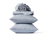 Coyuchi Organic Crinkled Percale Sheet Set, Steel Blue (Queen)