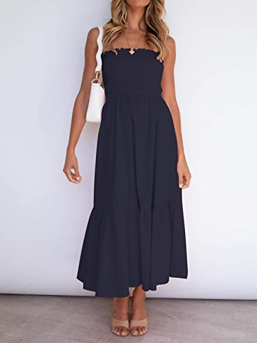 Image of ZESICA Women's Summer Boho Strapless Maxi Dress 2026 Casual Off Shoulder Smocked Flowy A Line Beach Holiday Long Dresses