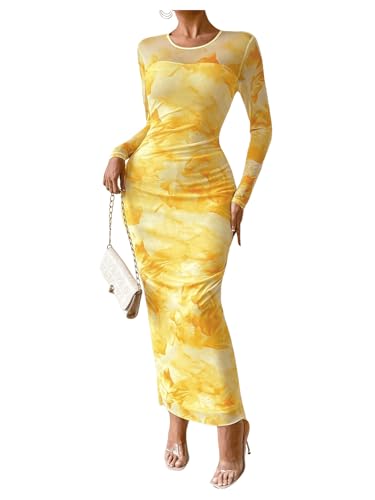 Amazon.com: Floerns Women's Tie Dye Long Sleeve Bodycon Maxi