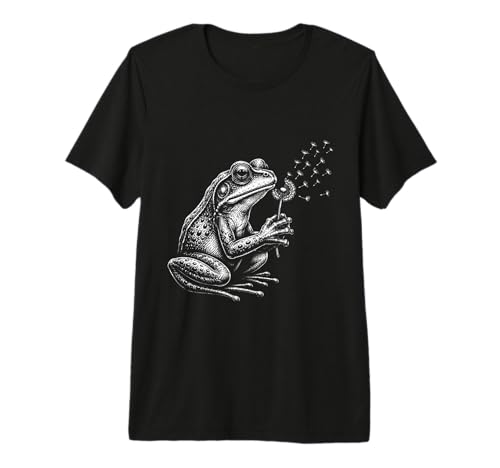 Blowing Wishes Frog Blowing Dandelion Vintage Art Premium Tri-Blend T-Shirt