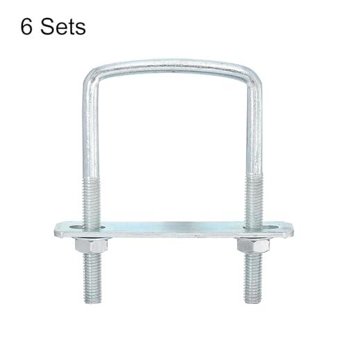 Image of uxcell Square U-Bolts, 6 Sets 60mm Inner Width 100mm Length M8 Zinc-Plated Carbon Steel U Clamp Bolt with Nuts and Plates, for Boat Trailer