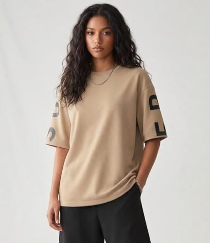 Image of ColorChakra Cotton Oversized Tshirt for Womens Down Shoulder Loose fit t-Shirt Women Baggy Style Oversize t-Shirt Korean fit