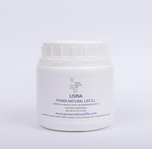 Lisina en Polvo Power Natural Life | L-Lisina 100% Pura, Sin Añadidos ni Excipientes | No-GMO, Vegano, sin Gluten | Envase de 250 gr