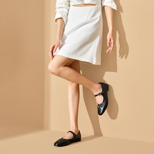 BEAU TODAY Womens Mary Janes, Ballet Flats for Women, Leather Maryjane Flats for Women, Comfortable Square Toe Flat Mary Janes, Fashion Slip-on Business Office Dressy Shoes2