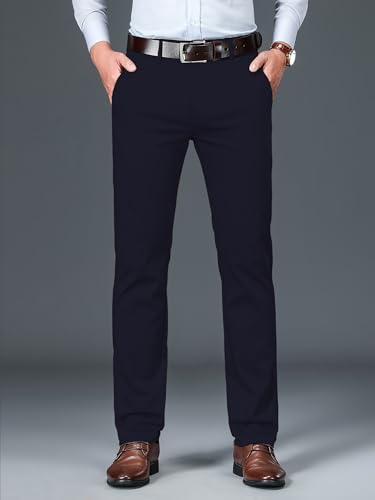 Image of AVANOVA Men's Light Grey Solid Trousers Light Business Style Slightly Stretch Straight Leg Pants for Outdoor Casual Daily (Trouser 127)