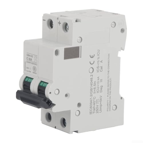 Leitungsschutzschalter, 1 Stück, 32 AMP-2-polig, 10 ka, 250 V, MCB, DC-Schutzschalter, Anzug für Solarmodul-Gitter, 8,1 x 3,5 x 7 cm, für Wind und Solar Leitungsschutzschalter, 1 Stück, 32 AMP-2-polig, 10 ka, 250 V, MCB, DC-Schutzschalter, Anzug für Solarmodul-Gitter, 8,1 x 3,5 x 7 cm, für Wind und Solar