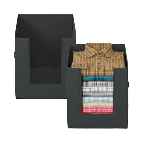 Image of Kuber Industries Pack of 4 Storage Organizer | Non-Woven Shirt Stacker | Foldable Wardrobe Organizer for Clothes | T-Shirts Organiser for Wardrobe | Black