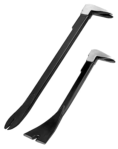QWORK® Pack of 2 Nail Pullers - Forged Steel - 8-Inch & 12-Inch - Pry Bar Wrecking Bar Crowbar Tool Nail Remover