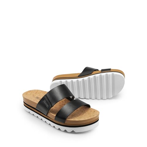 DREAM PAIRS Women's Platform Wedge Sandals with Arch Support, Comfortable Beach Slip-on Flat Sandals, Casual 2-Strap Cork Cushion Slides for Women4