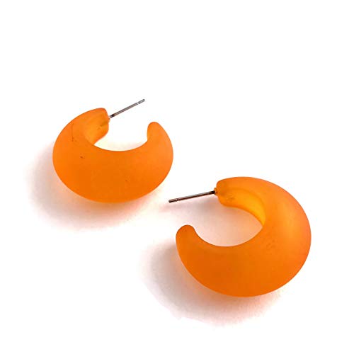 Orange Hoop Earrings | vintage frosted lucite snail shell hoops2