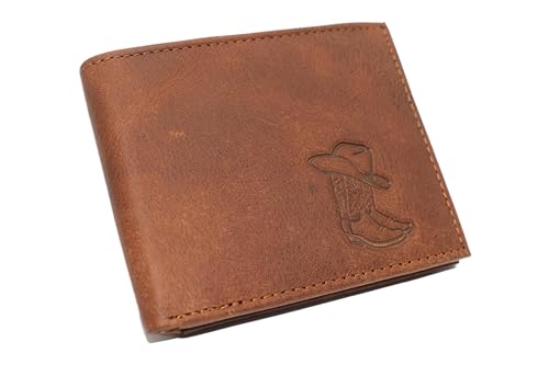 MARSHAL Men's RFID Blocking Cowboy Boots Genuine Leather Bifold Trifold Western Wallet (Bifold)