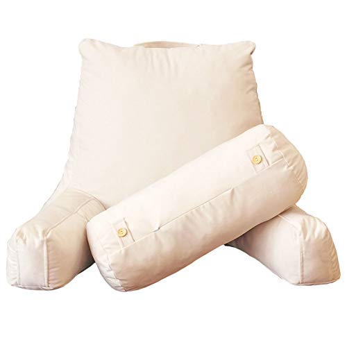 MISSMAO Oreiller de Lecture avec Accoudoirs - Portable Coussin de Lecture Multifonction Coussins Lombaires Coussin de Soutien du Dos Amovible pour Enfants Adolescents Et Adultes,Blanc,80x67cm