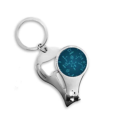 Blue Chemical Molecular Structure Illustration Nail Nipper Ring Key Chain Bottle Opener Clipper