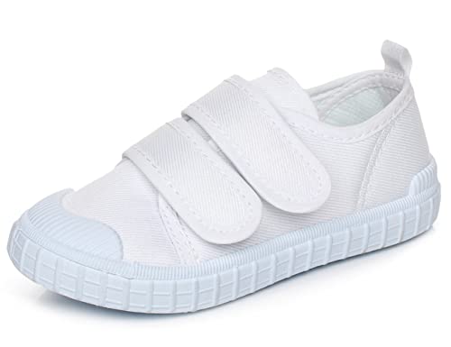 Je-Gou Boy's Girl's Classic Canvas Dual Adjustable Strap Fashion Sneaker Skate Tennis Shoes