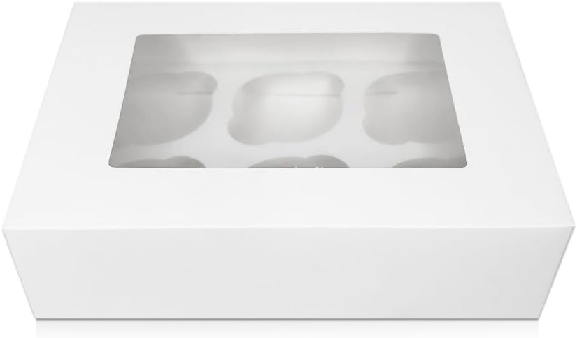 FALGUN 20 x Premium White 6 Hole Cavity Cupcake Boxes with Window | 6 hole Rounded Inserts Included (Pack of 20)