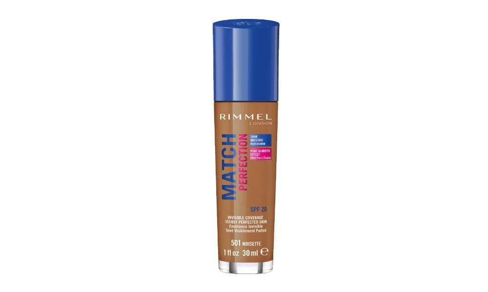 Rimmel London Match Perfection Foundation, SPF 20, 501 Noisette, 30 ml