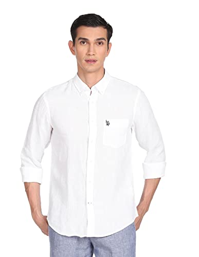 Image of U.S. Polo ASSN. Men's Solid Linen Tailored Fit Button Down Casual Shirt
