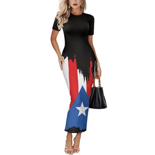 Image of Womens Short Sleeve Jamaican Flag Midi Bodycon Dress | Soft stretchy fabric,crew neck,jamaican print casual date night cocktail party, elegant chic, spring summer fall all season