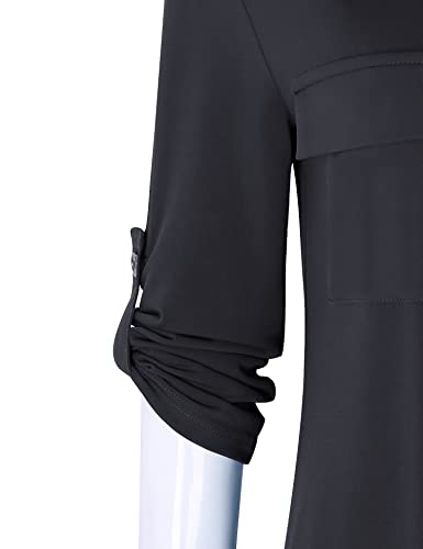 Bulotus Tunic Tops For Women 3/4 Sleeve, Work Blouses For Women Office V Neck Collared Business Casual Tunic Shirts, Black, Medium #TOP4