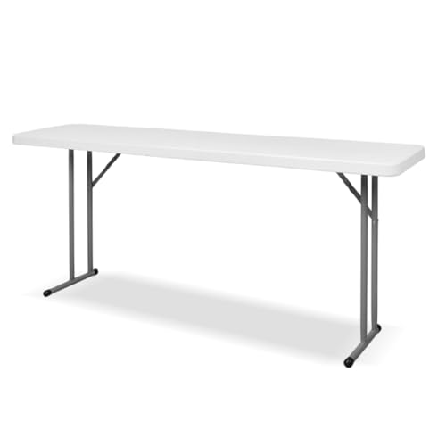 GlowitLian Folding Table 5FT Heavy Duty Foldable Table for Indoor Outdoor Use HDPE Rectangle Narrow Folding Table for Seminar Home Office Buffet Camping Party White