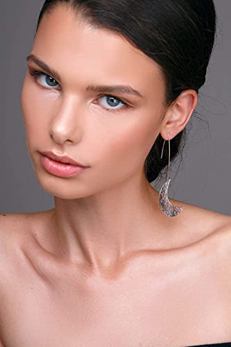 Emmanuela Big Star & Crescent Moon Earrings Handmade from Gold Plated 925 Sterling Silver - Totally Handmade Drop Dangle Statement Large Mismatched Hypoallergenic Earrings4