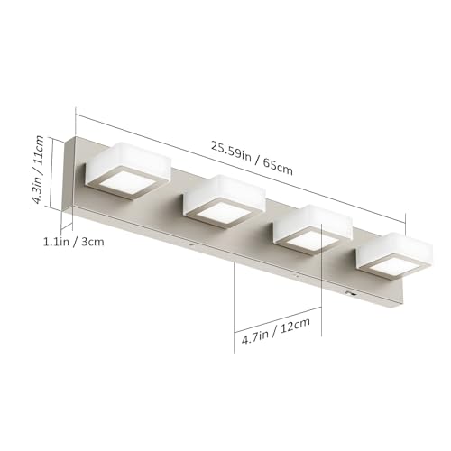 Image of Ralbay 5 Color Temperature Brushed Nickel Vanity Lights for Bathroom Dimmable Acrylic Modern LED Bathroom Lighting Fixtures Brushed Nickel