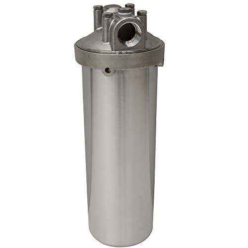 INTBUYING Heavy Duty Water Filter Shell Housing Whole House Water Purification of 304 Stainless Steel-10inch Filter 3/4inch NPT Inlet and Outlet with Bracket and Wrench Pin