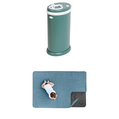 Bundle of Ubbi Stainless Steel Diaper Pail, No Special Bag Required, Registry Must-Have + Baby Floor Mat, 40.5 x 57 Padded Play Mat for Babies and Toddlers, Machine Washable and Foldable, Open Water