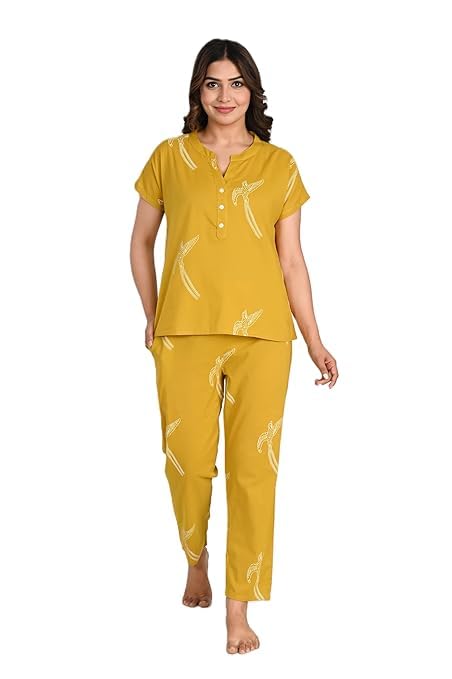 BAI SAA Women Bird Printed | Night Suit Set with Pyjama | Women Cord Set | Women Two-Piece Outfits | Night Suit Set of Shirt & Pyjama-image-30