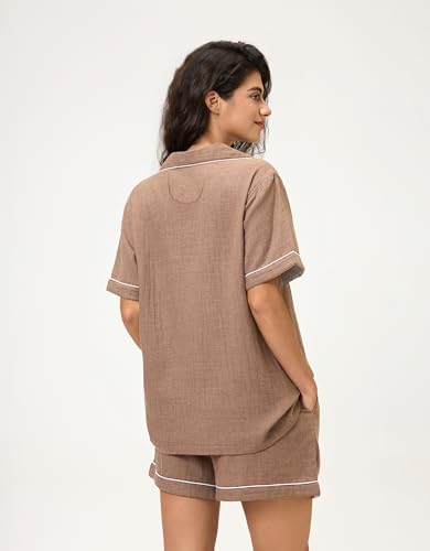 Image of BESTOUCH Womens Pajama Sets: 100% Cotton Muslin Linen Feel | Button Soft Comfy Breathable Classic Sleep Pjs 2 Piece