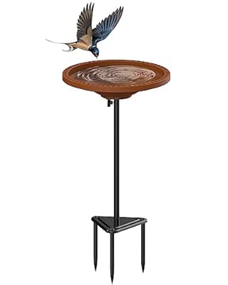 WiwiIron Bird Baths for Outdoors Heavy Duty, 38.5 in Detachable Birdbaths for The Garden Clearance, Bird Bath Bowl Spa & Birdfeeder with Metal Stake Stand for Outdoors Garden, Circle Style (Brown)