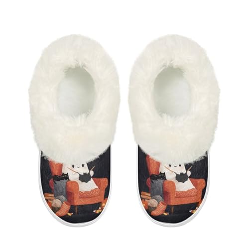 GIFTPUZZ Halloween House Slipper for Women Winter Warm with Fluffy House Shoes Platform Indoor Bedroom Size 5.5-12.52