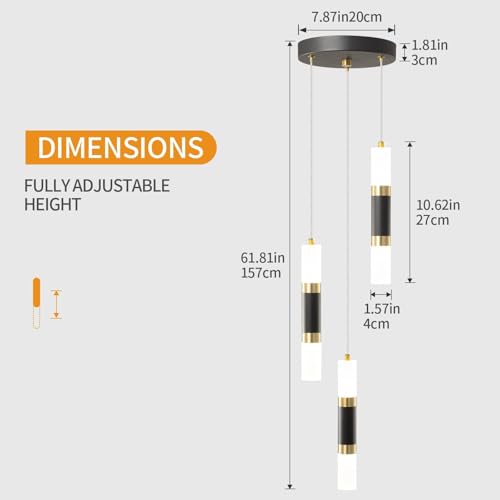 Image of Modern Kitchen Pendant Lighting Over Island Dimmable LED 3 Light Mini Pendant Light, Pendant Lights Kitchen Bedroom Modern Pendant Light Fixtures (Black Gold)