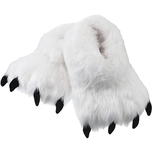 Winter Animal Paw Shoes Funny Fluffy Bear Slippers Plush Bear Shape Claw Non Slip Slippers Unisex Cute Costume House Shoes for Christmas Birthday Party Cosplay, Women 6.5-8.5, Men 6-7