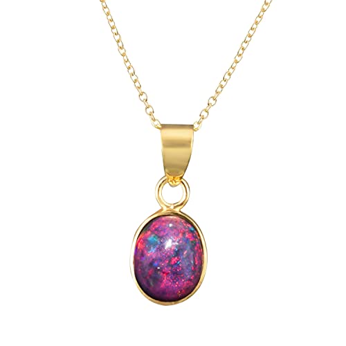 14K Gold Plated Black Opal Dainty Pendant Necklace for Women - October Birthestone - 925 Sterling Silver Jewelry 20 inches - Bezel Pendant Necklaces Gift for Her