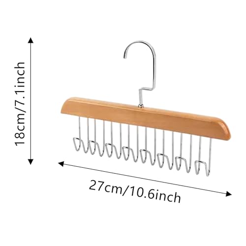 Wooden Hangers, 2 PCS Multifunctional High Load-Bearing Rust Resistant Space Saving Belt Hanger with 8 Hooks,360 ° Rotating Top Hook Wear-Resistant Without Nails Tie Rack for Ties Scarves Belts，Beige - image 3