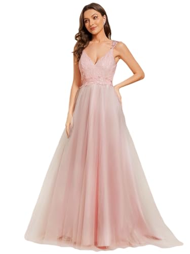 Ever-Pretty Vestido Novia Boda Civil Largo con Bordado Aplique Rosado 46