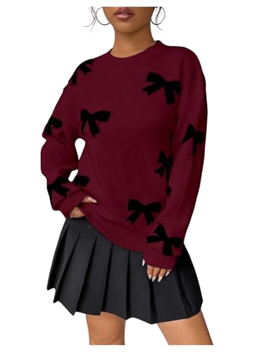 Image of Milumia Women's Y2K Bow Sweater Long Sleeve Crew Neck Knit Pullover Top