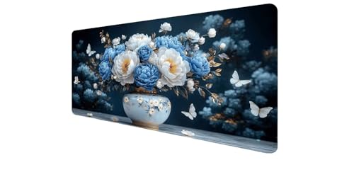 Tapis de souris XXL pour bureau fleuri et setup gaming antidérapant