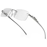 Vintage Small Narrow Rimless Square Silver Metal Wire Frames Unisex Trendy 90’s Hip Hop Retro Luxury Leopard Arms Frameless Glasses Rectangle Designer Clear Lens Eye Glasses For Men And Women