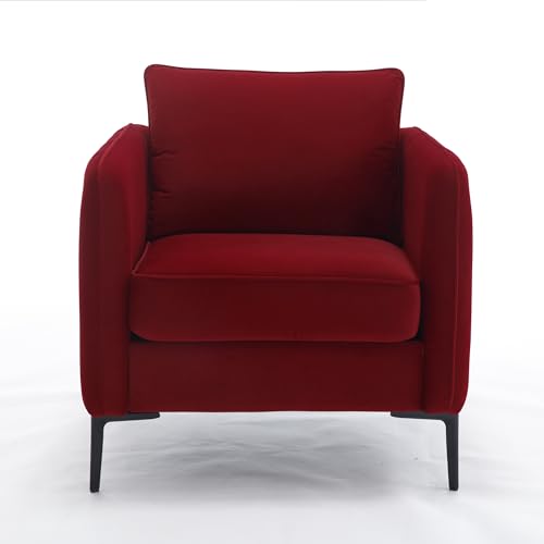Sillón moderno terciopelo con estructura madera rojo miniatura 4