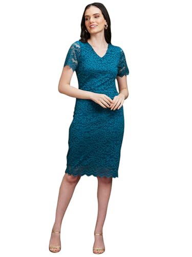 Image of Globus Women White Self Design Bodycon Lace Knee-Length Dress-3638127001