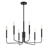 Doraimi Lighting 6-Light Rustic Industrial Iron Rod Chandeliers Lighting Fixtures Black Finish Candle Hanging Chandeliers for Hallway,Living Room,Foyer,Bedroom,Office,Bar,Kitchen Island
