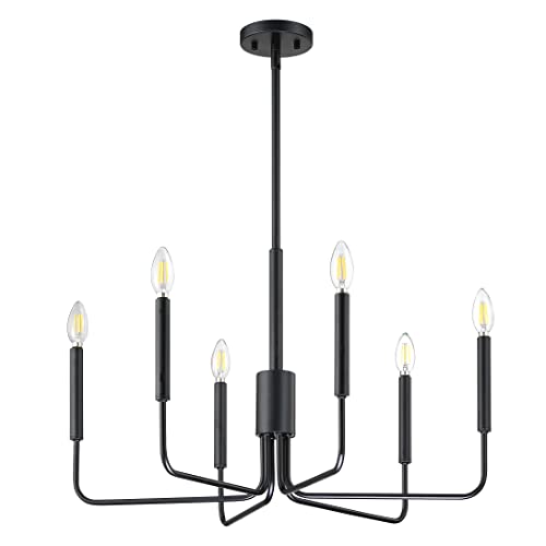 Doraimi Lighting 6-Light Rustic Industrial Iron Rod Chandeliers Lighting Fixtures Black Finish Candle Hanging Chandeliers for Hallway,Living Room,Foyer,Bedroom,Office,Bar,Kitchen Island