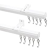 ChadMade Ceiling/Wall Mount Curtain Track Rod Set with Hooks, 6ft - 9ft Adjustable Length Window Rod Track Curtain Rail System For Living Room Bedroom, Work with Grommet and Pinch Pleated Curtain