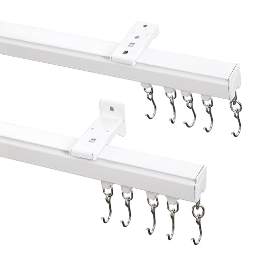 ChadMade Ceiling/Wall Mount Curtain Track Rod Set with Hooks, 6ft - 9ft Adjustable Length Window Rod Track Curtain Rail System For Living Room Bedroom, Work with Grommet and Pinch Pleated Curtain
