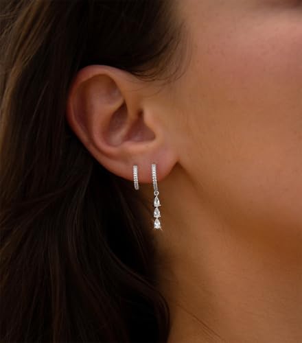 Dangle Hoop Earrings for Women 14K Gold Silver Plated Huggie Earring Sets for Multiple Piercing Dainty Hypoallergenic Cartilage Earring Stack Cubic Zirconia Pack Trendy Jewelry Gifts3