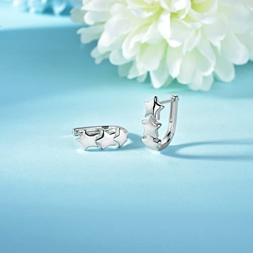 Star Hoop Earrings for Women Girls - Sterling Silver Stars Earrings for Teens Hypoallergenic Minimalist Star Shaped Huggie Hoop Earrings for Sensitive Ears Dainty Earrings Gifts for Christmas Birthday4