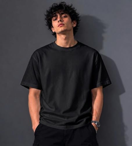 Image of Men's Round Neck Plain Oversize T-Shirt - Casual Loose Fit Cotton Wear | 100% Cotton T-Shirt |