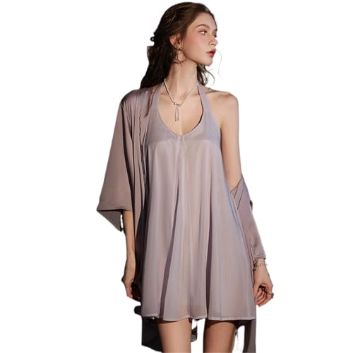 TXLEAPEY Conjunto de lencería Femenina de 2 Piezas, camisón Estilo Princesa sin Espalda, Pijama Holgado de rayón, Ropa for el hogar(Purple Robe Set)